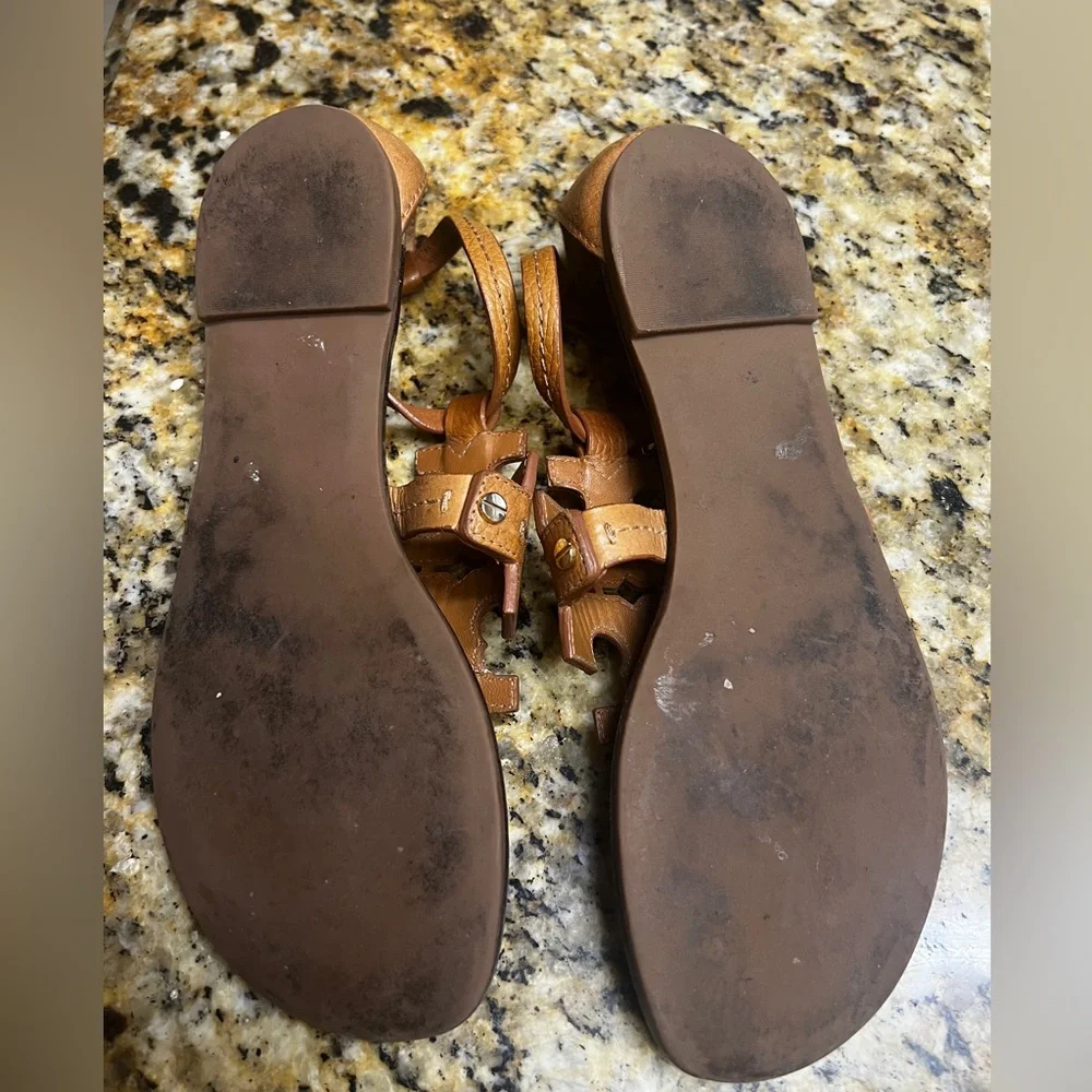Tory Burch Gladiator Sandals Tan/Brown Leather Logo Sandals